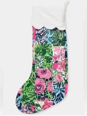 NWOT Lilly Pulitzer Pink Green Blue Patchwork Holiday Stocking